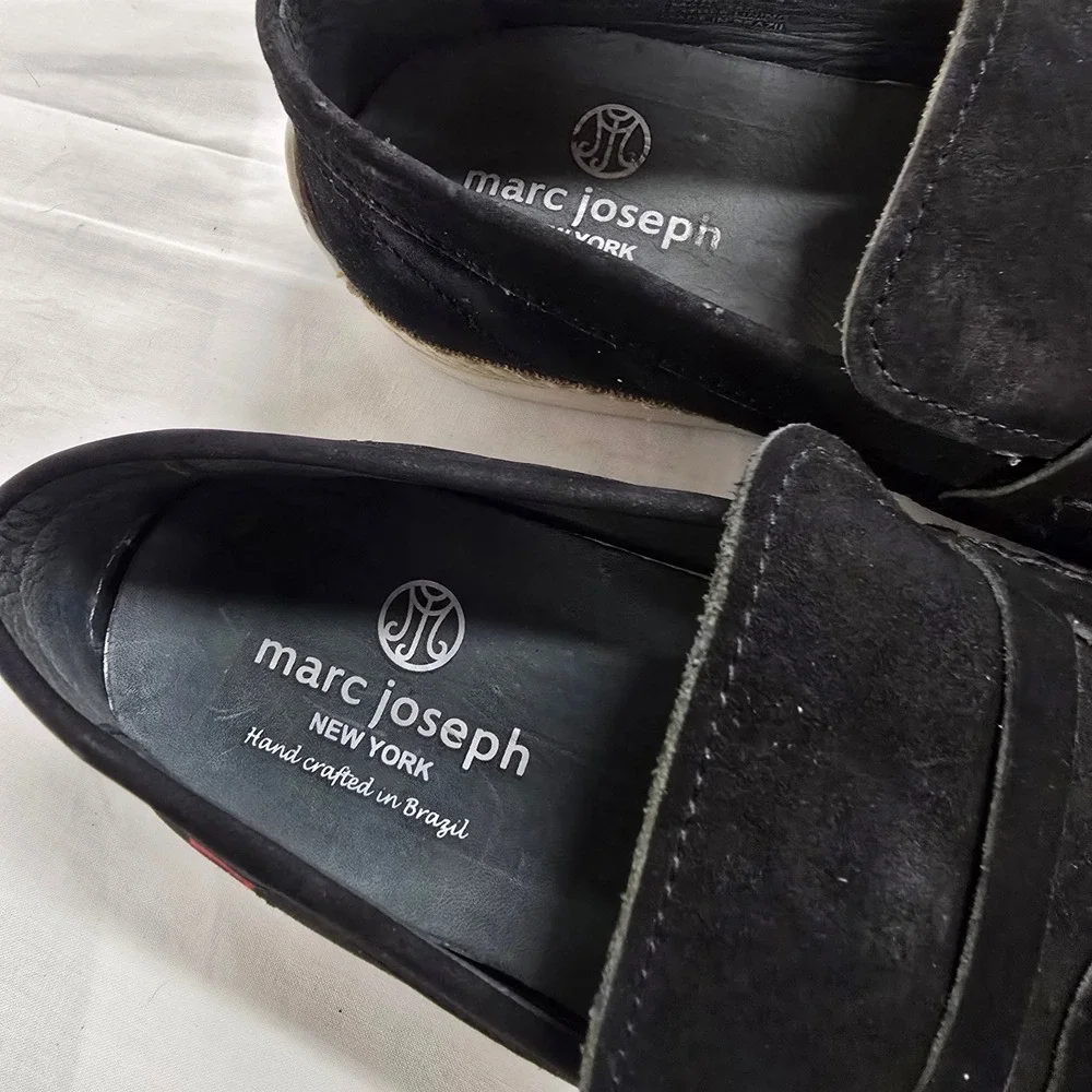 Marc Joseph New York Mens Black Suede Espadrille Penny Loafers‎ Handcrafted